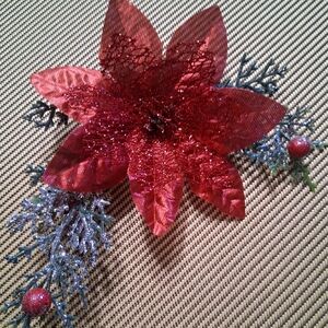 Red Poinsettia Floral Hair Clip